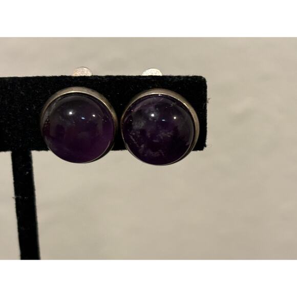 Natural Amethyst & Carnelian Vintage Clip On Earrings Silver Tone - Picture 4 of 5